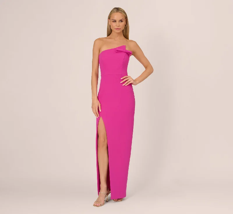 formal dresses with adjustable waist ties for comfort --Knit Crepe Strapless Gown With Asymmetrical Neckline In Electric Passion formal dresses with adjustable waist ties for comfort --Knit Crepe Strapless Gown With Asymmetrical Neckline In Electric Passion