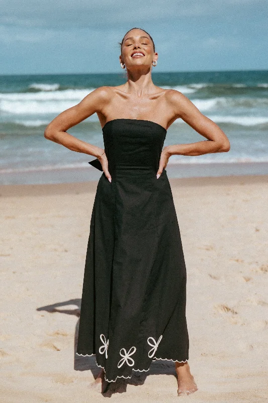 Chic gold party dresses for glamorous events -Paola Midi Dress - Black