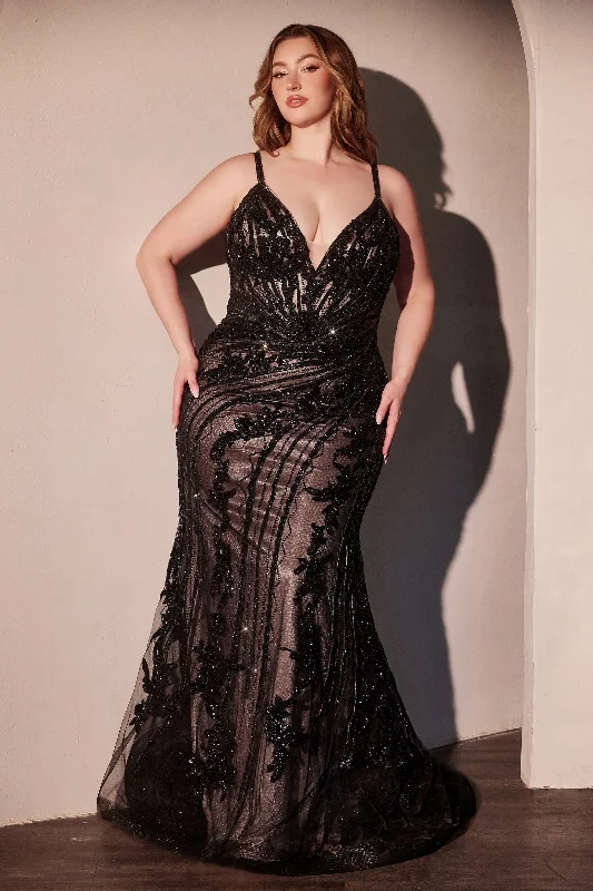 cocktail dresses with lace sleeves for classic elegance --Beaded Plus Size V-Neck Gown by Ladivine CC0389C cocktail dresses with lace sleeves for classic elegance --Beaded Plus Size V-Neck Gown by Ladivine CC0389C