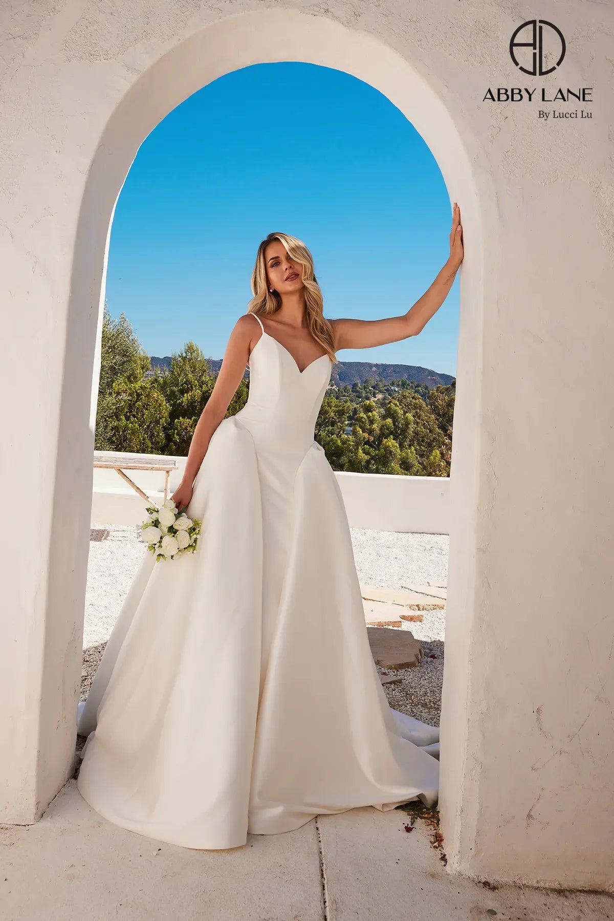 cocktail dresses with ruched sides for slimming effect --Mikado Overskirt Bridal Gown by Abby Lane 97281