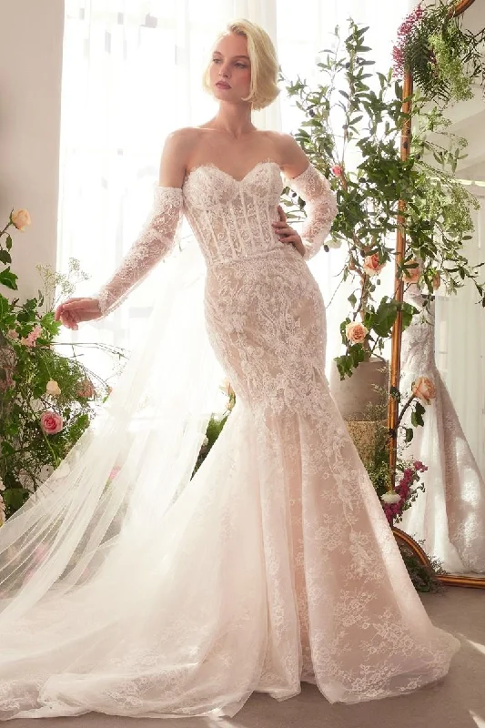 cocktail dresses with embroidered sleeves for elegance --Lace Strapless Long Sleeve Bridal Gown by Ladivine CDS424W