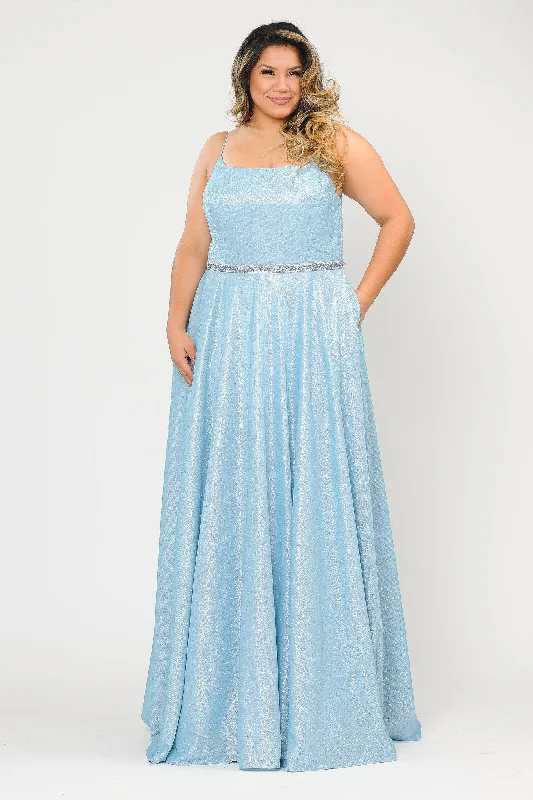 Wedding guest dresses for evening parties with friends -Plus Size Long Square Neck Glitter Dress by Poly USA W1038 Wedding guest dresses for evening parties with friends -Plus Size Long Square Neck Glitter Dress by Poly USA W1038