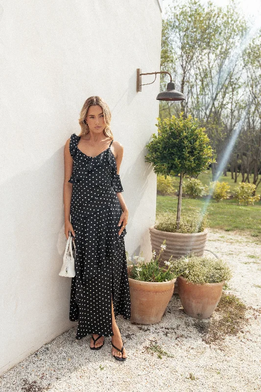 Graduation dresses with empire waistlines for a flattering shape -Adelina Maxi Dress - Black Polka Dot Graduation dresses with empire waistlines for a flattering shape -Adelina Maxi Dress - Black Polka Dot