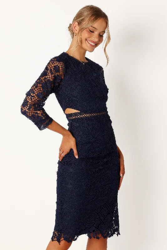 Wedding guest dresses in timeless black for every season -Pia Long Sleeve Midi Dress - Navy Wedding guest dresses in timeless black for every season -Pia Long Sleeve Midi Dress - Navy