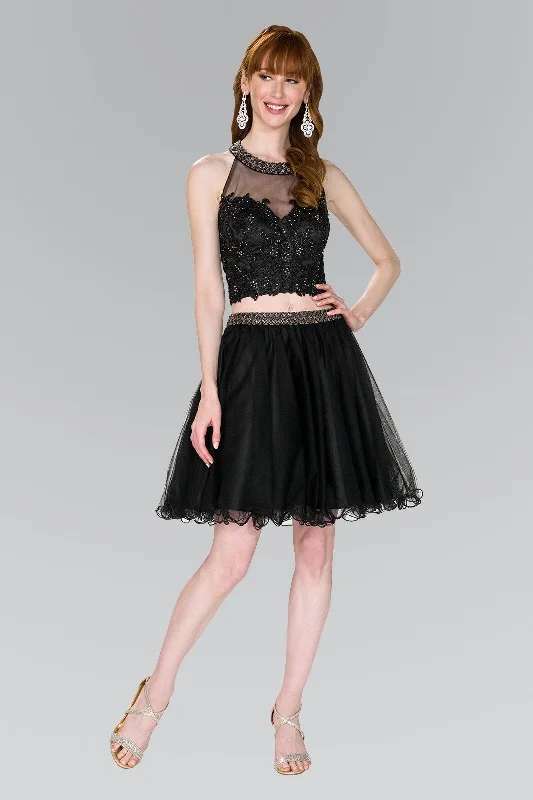 Elegant high-low dresses for fashionable party looks -Short Open Back Two Piece Black Dress by Elizabeth K GS2398 Elegant high-low dresses for fashionable party looks -Short Open Back Two Piece Black Dress by Elizabeth K GS2398