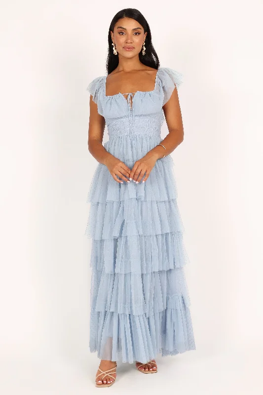 Wedding guest dresses with lace details for a feminine touch -Belle Maxi Dress - Blue Wedding guest dresses with lace details for a feminine touch -Belle Maxi Dress - Blue
