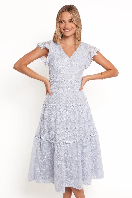 Wedding guest dresses that pair beautifully with a shawl -Asher Midi Dress - Blue