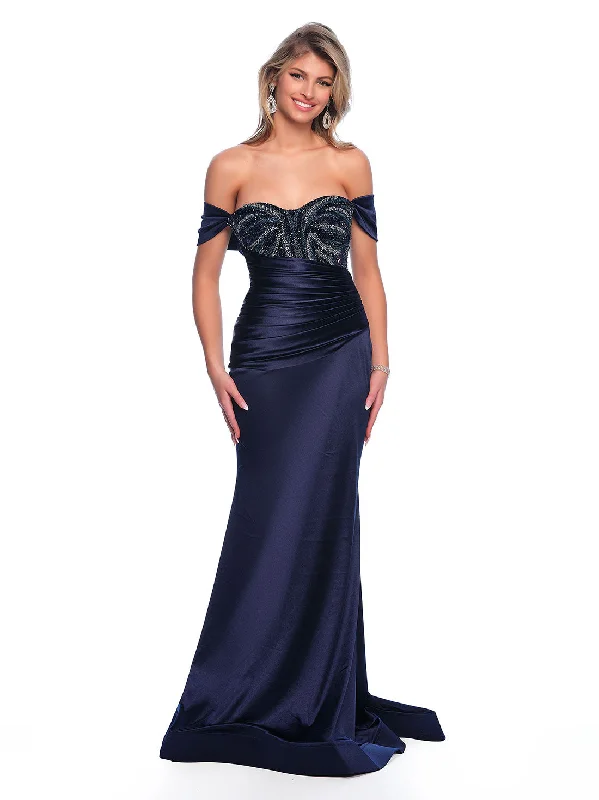 Elegant wedding guest dresses with delicate lace detailing -Long Evening Dress by Dave and Johnny 11849