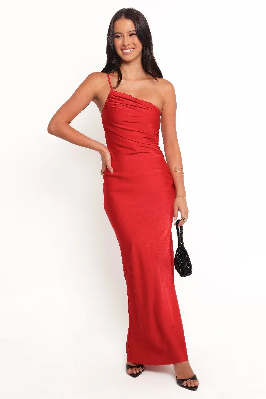 formal dresses for holiday balls with metallic accents --Safir Maxi Dress - Red