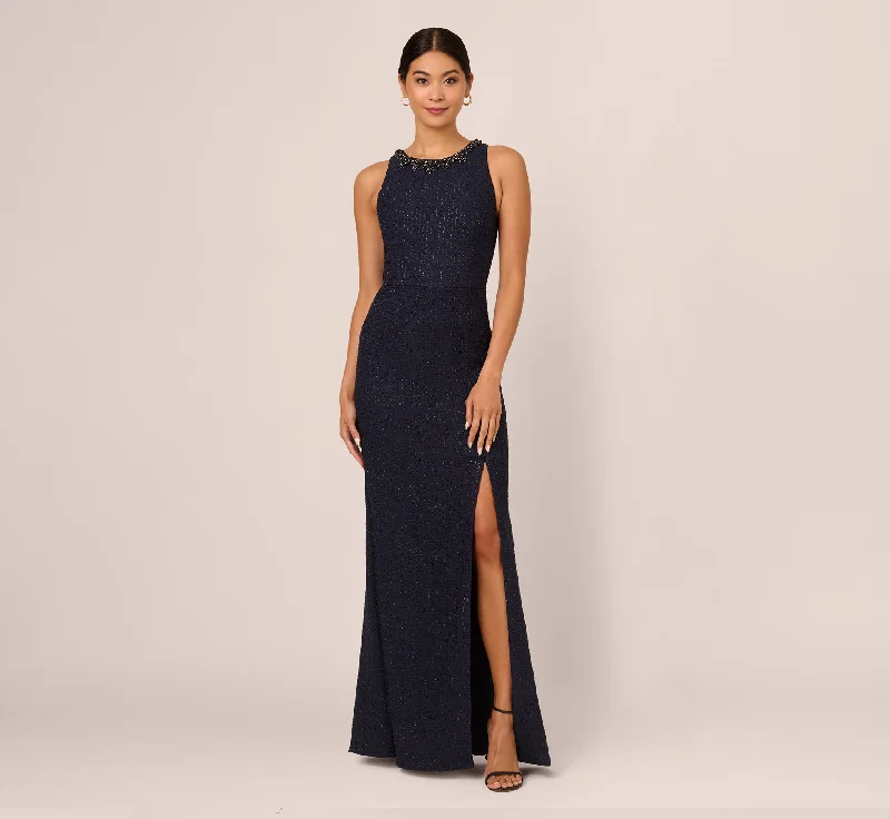 chiffon formal dresses for summer weddings outdoor --Glitter Boucle Stretch Gown In Navy chiffon formal dresses for summer weddings outdoor --Glitter Boucle Stretch Gown In Navy