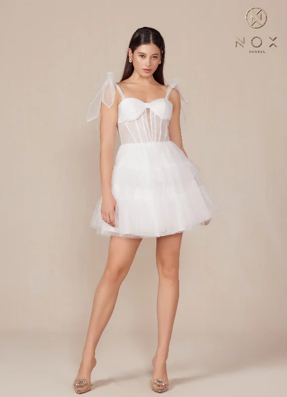 Timeless black party dresses for chic events -White Short Corset Tiered Dress by Nox Anabel Y858W Timeless black party dresses for chic events -White Short Corset Tiered Dress by Nox Anabel Y858W