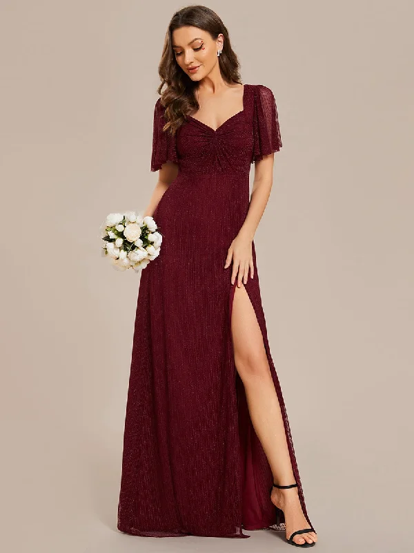 formal dresses for women with disabilities featuring magnetic closures --Shiny Maxi Long V-Neck Wholesale Evening Dresses With Short Sleeve formal dresses for women with disabilities featuring magnetic closures --Shiny Maxi Long V-Neck Wholesale Evening Dresses With Short Sleeve