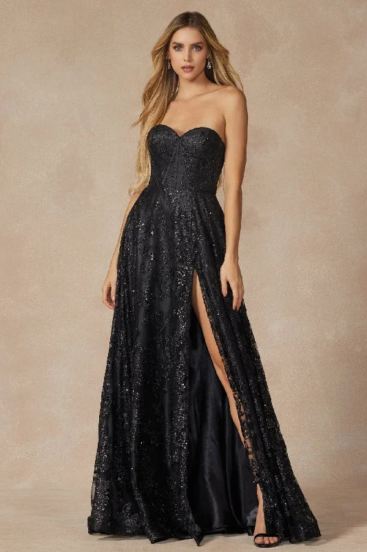 cocktail dresses with satin belts for waist definition --Glitter Print Long Strapless Slit Dress by Juliet 2403 cocktail dresses with satin belts for waist definition --Glitter Print Long Strapless Slit Dress by Juliet 2403