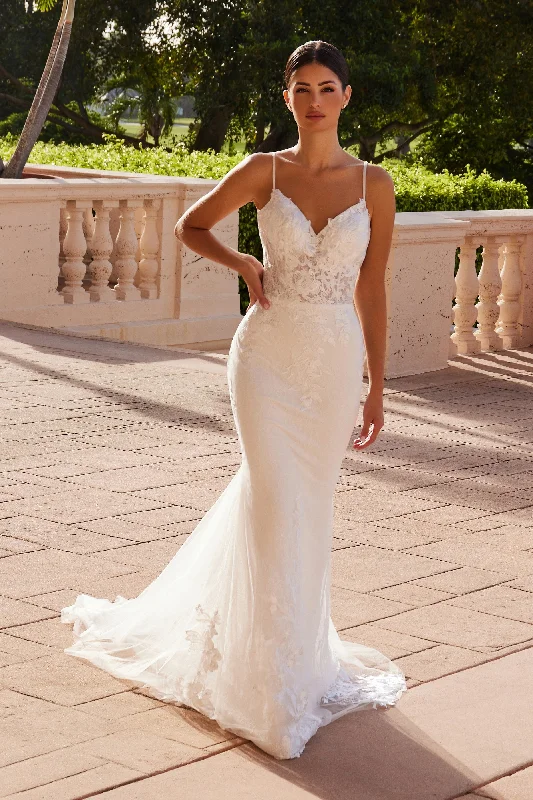 cocktail dresses with satin bows for elegant detail --Applique Fitted V-Neck Bridal Gown by Nox Anabel JW239