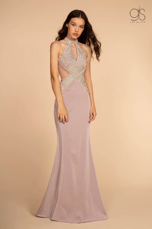 cocktail dresses with wrap fronts for flattering fit --Embellished High Halter Trumpet Dress by Elizabeth K GL2573 cocktail dresses with wrap fronts for flattering fit --Embellished High Halter Trumpet Dress by Elizabeth K GL2573
