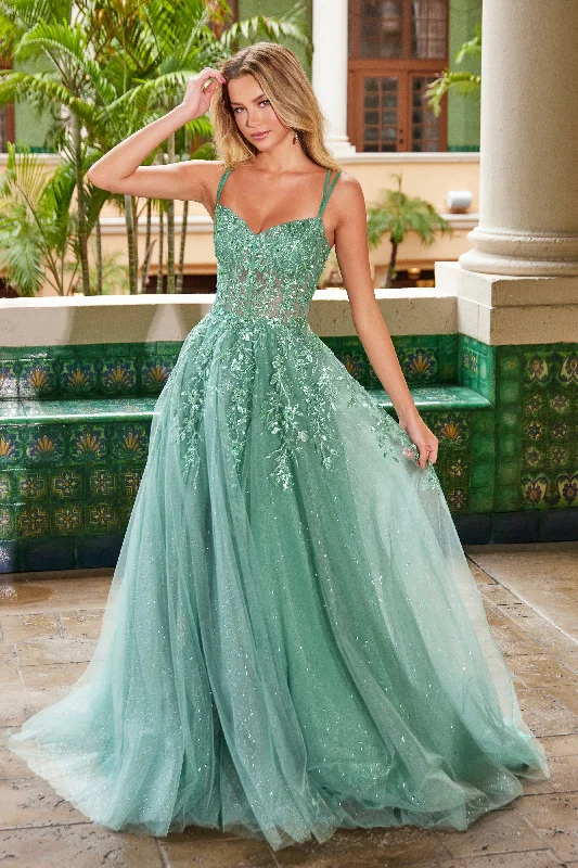 cocktail dresses with layered skirts for dramatic effect --Applique Sleeveless A-line Gown by Nox Anabel H1682