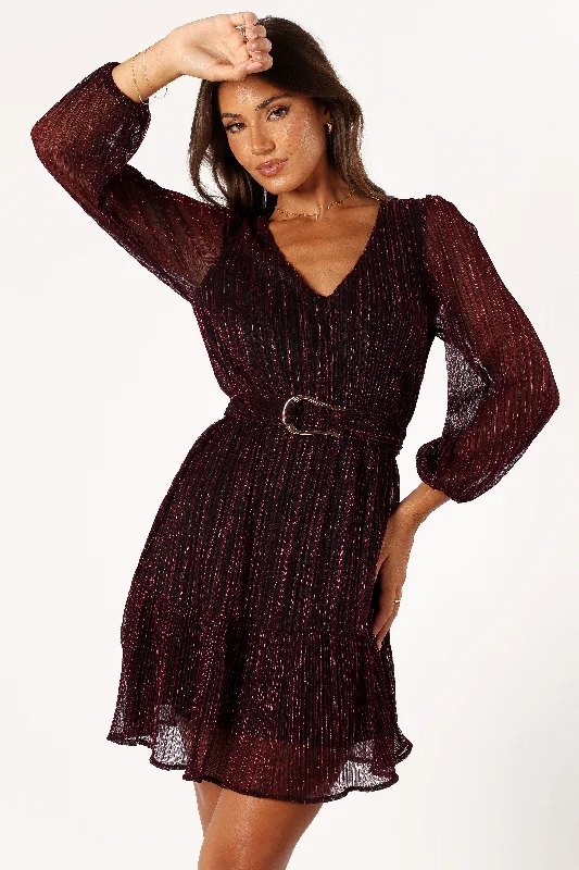 cocktail dresses with metallic thread for shimmer --Glimmer Long Sleeve Mini Dress - Pink cocktail dresses with metallic thread for shimmer --Glimmer Long Sleeve Mini Dress - Pink