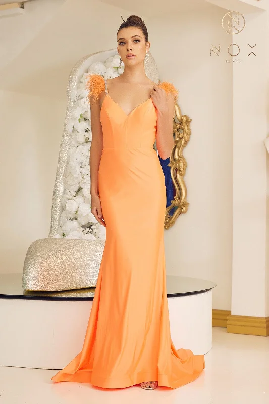 cocktail dresses with lace sleeves for modesty --Fitted Sleeveless Feather Gown by Nox Anabel T1138 cocktail dresses with lace sleeves for modesty --Fitted Sleeveless Feather Gown by Nox Anabel T1138
