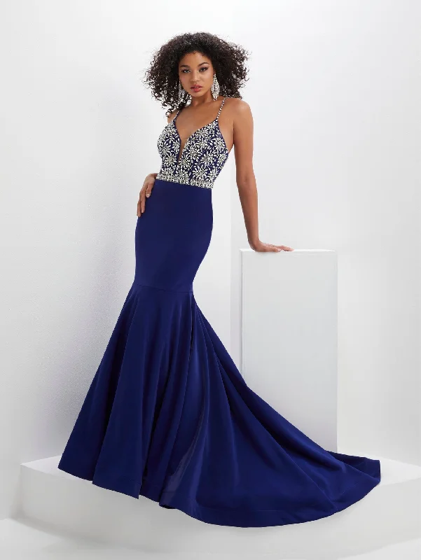 Wedding guest dresses with a flowy silhouette for comfort -Beaded Bodice Sleeveless Mermaid Dress by Panoply 14133