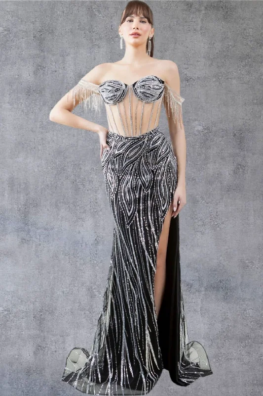 cocktail dresses with cutout backs for bold style --Off Shoulder Fringe Gown by Cinderella Couture 8147J cocktail dresses with cutout backs for bold style --Off Shoulder Fringe Gown by Cinderella Couture 8147J