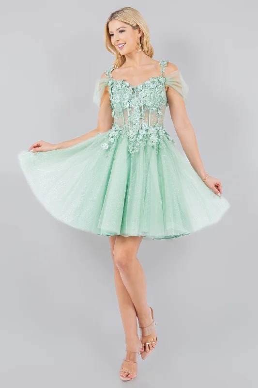 Elegant off-the-shoulder dresses for cocktail parties -3D Floral Short Cold Shoulder Dress by Cinderella Couture 5134J Elegant off-the-shoulder dresses for cocktail parties -3D Floral Short Cold Shoulder Dress by Cinderella Couture 5134J