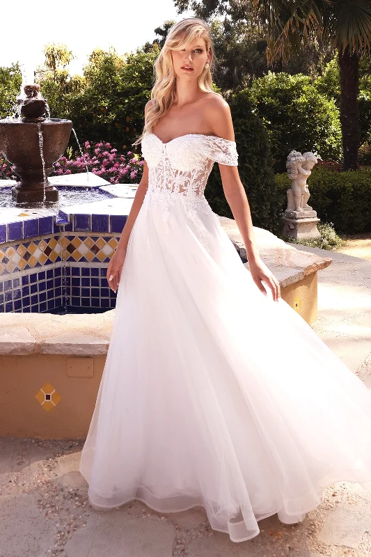 High-neck wedding guest dresses for conservative events -Off Shoulder Bridal Gown by Cinderella Divine CD961W High-neck wedding guest dresses for conservative events -Off Shoulder Bridal Gown by Cinderella Divine CD961W