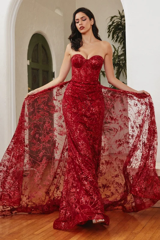 Wedding guest dresses for vintage-inspired ceremonies -Floral Applique Strapless Fitted Gown by Cinderella Divine CB046 Wedding guest dresses for vintage-inspired ceremonies -Floral Applique Strapless Fitted Gown by Cinderella Divine CB046