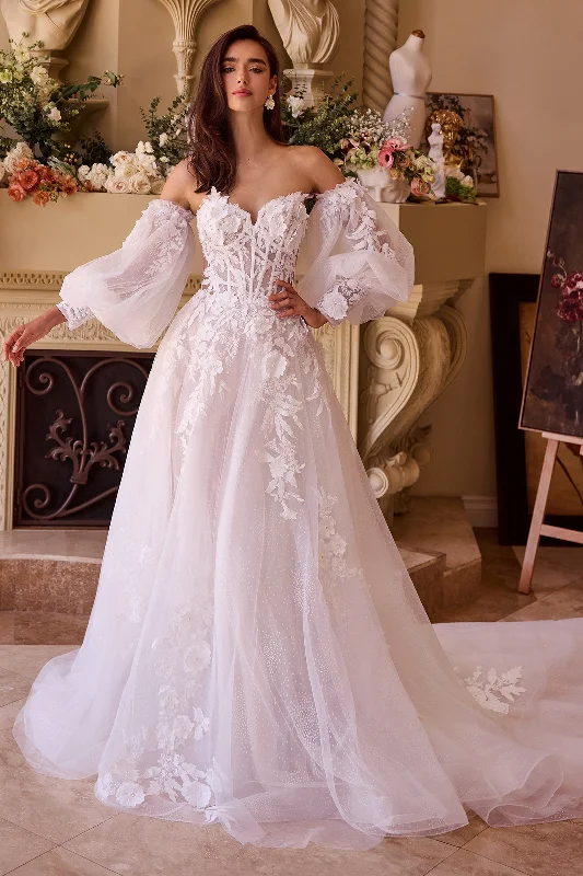 Wedding guest dresses in classic neutral colors -Strapless Puff Sleeve Bridal Gown by Ladivine WL018 Wedding guest dresses in classic neutral colors -Strapless Puff Sleeve Bridal Gown by Ladivine WL018