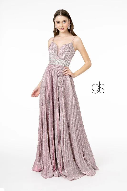 cocktail dresses with beaded bodices for sparkle --Pleated Long A-Line Metallic Glitter Dress by Elizabeth K GL2905 cocktail dresses with beaded bodices for sparkle --Pleated Long A-Line Metallic Glitter Dress by Elizabeth K GL2905