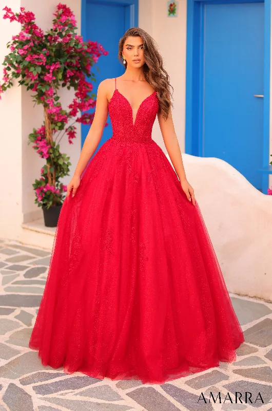 formal dresses made from recycled polyester for eco-conscious buyers --Embroidered V-Neck A-line Gown by Amarra 88410 formal dresses made from recycled polyester for eco-conscious buyers --Embroidered V-Neck A-line Gown by Amarra 88410