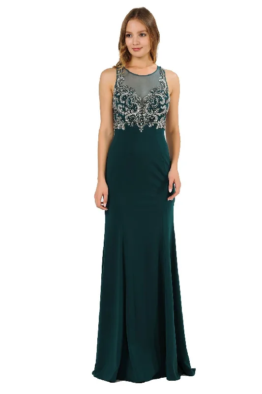bridesmaid dresses with ruched waistbands for plus size --Long Jersey Dress with Sheer Embroidered Bodice by Poly USA 8348 bridesmaid dresses with ruched waistbands for plus size --Long Jersey Dress with Sheer Embroidered Bodice by Poly USA 8348