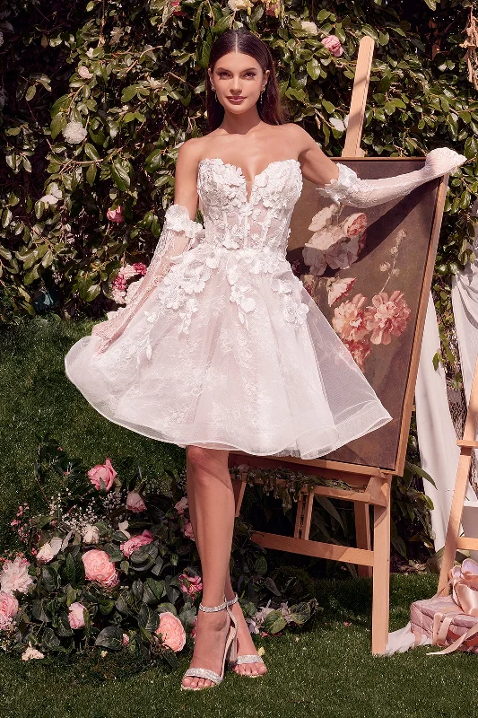 Wedding guest dresses that complement gold jewelry -Lace Short Strapless Glove Bridal Dress by Ladivine WL020 Wedding guest dresses that complement gold jewelry -Lace Short Strapless Glove Bridal Dress by Ladivine WL020
