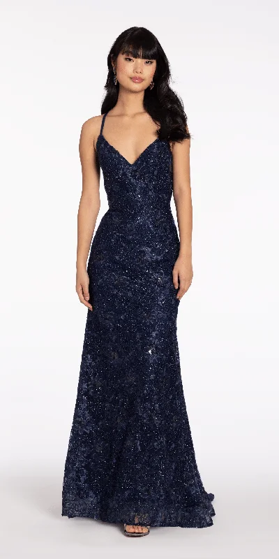 formal dresses for tall women with high slits --3D Floral Embroidered Strappy Back Trumpet Dress with Sweep Train formal dresses for tall women with high slits --3D Floral Embroidered Strappy Back Trumpet Dress with Sweep Train