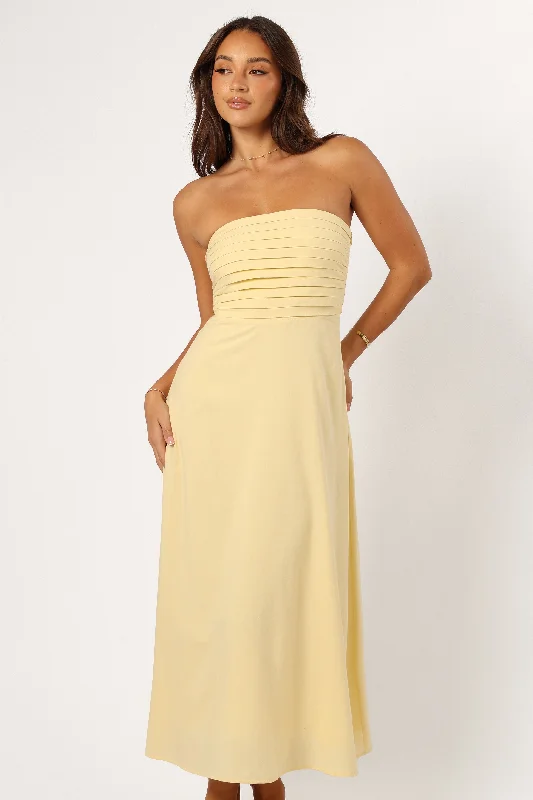 cocktail dresses with open shoulder designs for summer --Kenna Strapless Maxi Dress - Butter Yellow cocktail dresses with open shoulder designs for summer --Kenna Strapless Maxi Dress - Butter Yellow