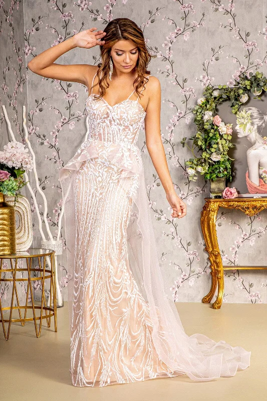 cocktail dresses with lace trims for delicate accents --Fitted Glitter Sleeveless Overskirt Gown by GLS Gloria GL3259 cocktail dresses with lace trims for delicate accents --Fitted Glitter Sleeveless Overskirt Gown by GLS Gloria GL3259