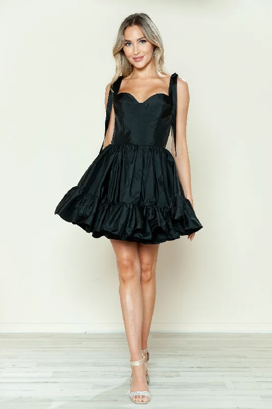 Classy cocktail dresses for fancy dinner parties -Taffeta Short Bow A-line Dress by Poly USA 9668 Classy cocktail dresses for fancy dinner parties -Taffeta Short Bow A-line Dress by Poly USA 9668