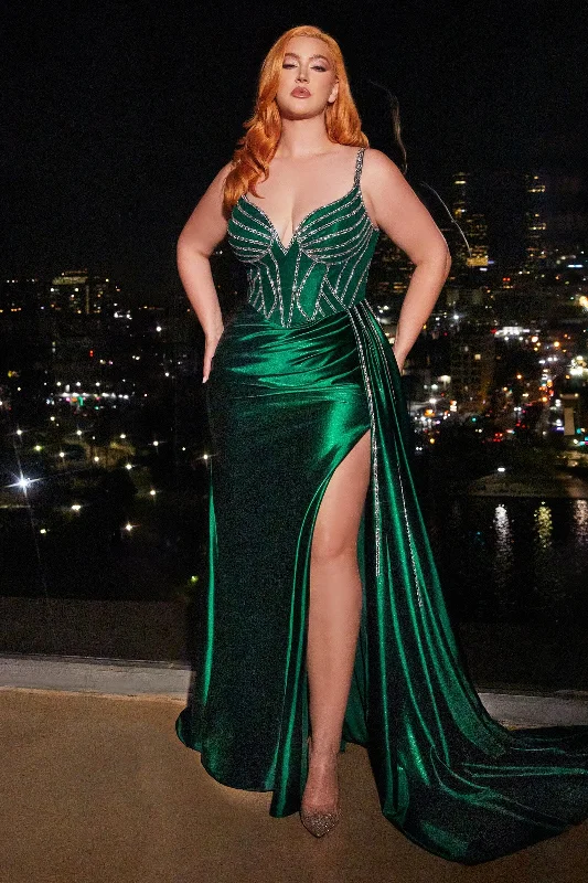 cocktail dresses with satin finish for luxurious look --Curve Beaded Sleeveless Satin Slit Gown by Ladivine CDS440C cocktail dresses with satin finish for luxurious look --Curve Beaded Sleeveless Satin Slit Gown by Ladivine CDS440C