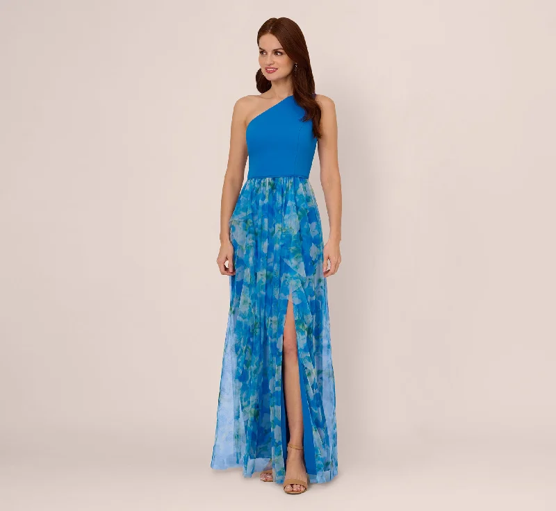 formal dresses for winter weddings with velvet and long sleeves --One Shoulder Watercolor Combo Gown In Blue Multi formal dresses for winter weddings with velvet and long sleeves --One Shoulder Watercolor Combo Gown In Blue Multi
