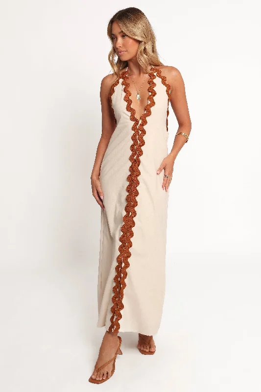 Sexy and bold party dresses for clubbing -Quinley Maxi Dress - Brown/Cream