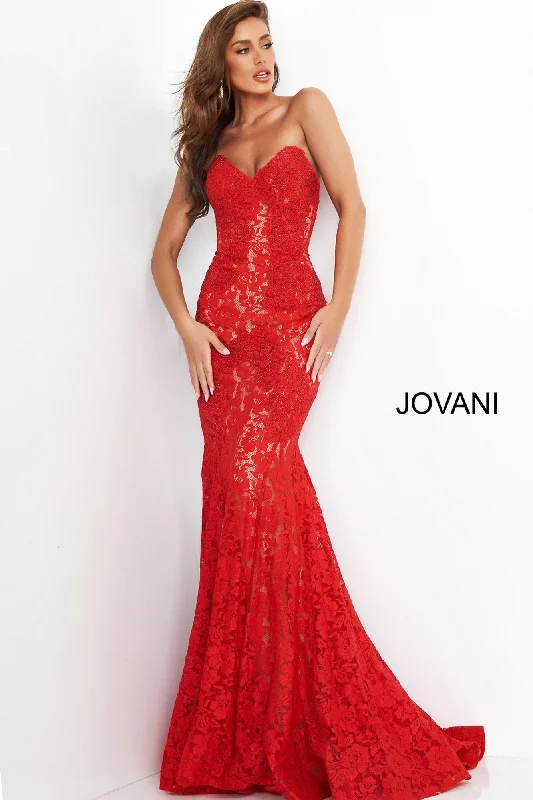 formal dresses for evening galas with sequin embellishments --Lace Strapless Mermaid Dress by Jovani 37334 formal dresses for evening galas with sequin embellishments --Lace Strapless Mermaid Dress by Jovani 37334