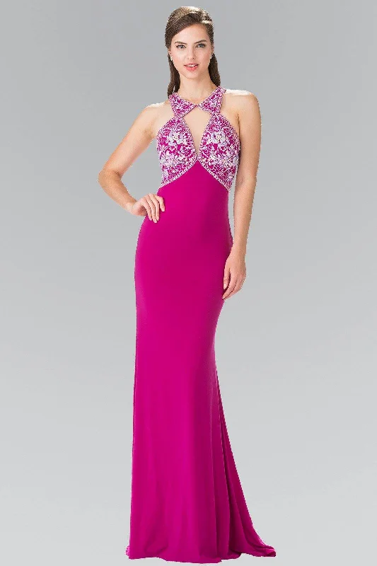 cocktail dresses with halter tops for chic style --Long Beaded Halter Dress with Cutouts by Elizabeth K GL2355 cocktail dresses with halter tops for chic style --Long Beaded Halter Dress with Cutouts by Elizabeth K GL2355