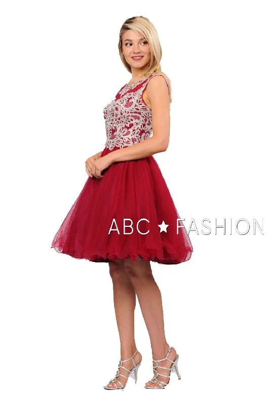 Trendy graduation dresses for a chic, contemporary look -Embroidered Short Ruffled Dress with Corset Back by Poly USA 8302 Trendy graduation dresses for a chic, contemporary look -Embroidered Short Ruffled Dress with Corset Back by Poly USA 8302
