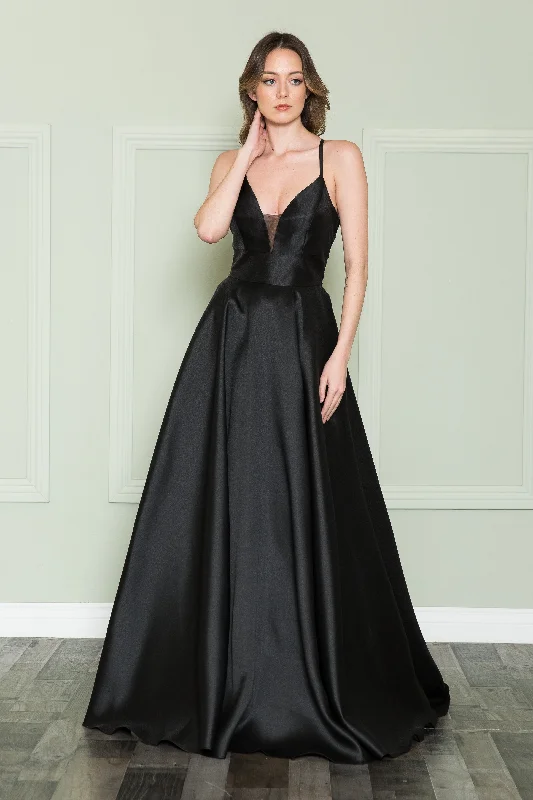 Wedding guest dresses with asymmetrical necklines for modern elegance -Mikado Gown with Lace Back by Poly USA 8762