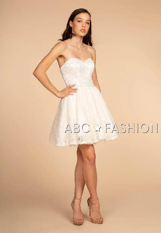 Graduation dresses for a formal event with a touch of glamour -Strapless Sweetheart Short Lace Dress by Elizabeth K GS1611 Graduation dresses for a formal event with a touch of glamour -Strapless Sweetheart Short Lace Dress by Elizabeth K GS1611