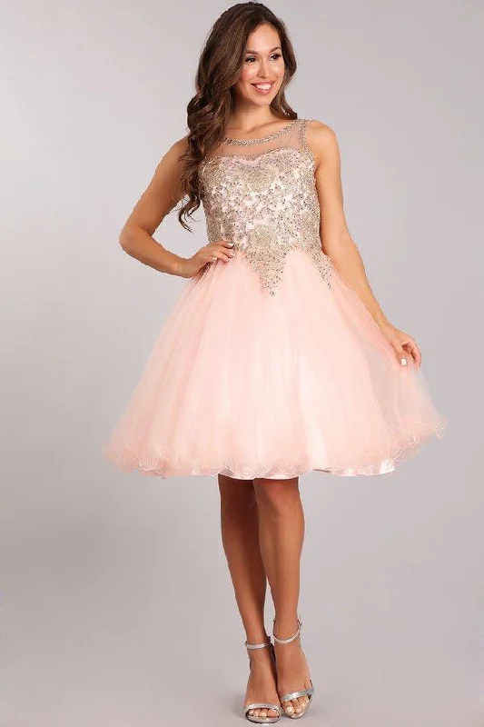 Stunning embroidered dresses for classy cocktail parties -Short Ruffled Dress with Gold Applique Top by Cinderella Couture 5017 Stunning embroidered dresses for classy cocktail parties -Short Ruffled Dress with Gold Applique Top by Cinderella Couture 5017