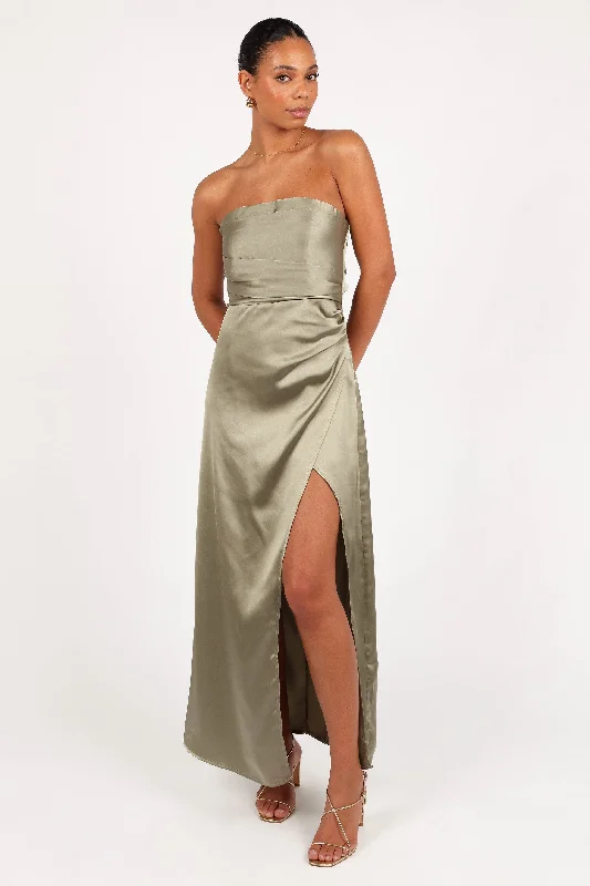 formal dresses for tall women with empire waistlines --Kara Strapless Maxi Dress - Olive formal dresses for tall women with empire waistlines --Kara Strapless Maxi Dress - Olive