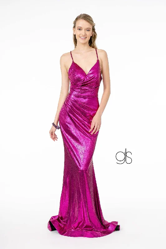 cocktail dresses with mesh inserts for edgy style --V-Neck Metallic Mermaid Gown with Corset Back by Elizabeth K GL2943 cocktail dresses with mesh inserts for edgy style --V-Neck Metallic Mermaid Gown with Corset Back by Elizabeth K GL2943