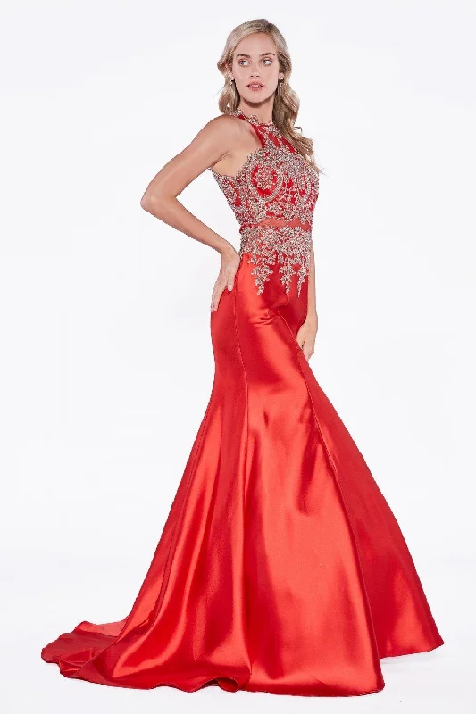 Stylish and affordable wedding guest dresses for every budget -Applique Sleeveless Mermaid Dress by Cinderella Divine 8934 Stylish and affordable wedding guest dresses for every budget -Applique Sleeveless Mermaid Dress by Cinderella Divine 8934
