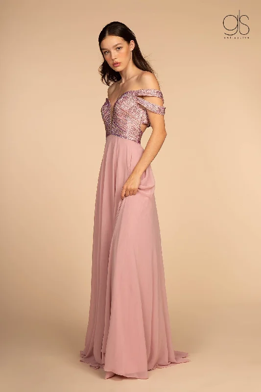 cocktail dresses with satin sashes for waist accentuation --Long Off Shoulder Dress with Jeweled Bodice by Elizabeth K GL2527 cocktail dresses with satin sashes for waist accentuation --Long Off Shoulder Dress with Jeweled Bodice by Elizabeth K GL2527