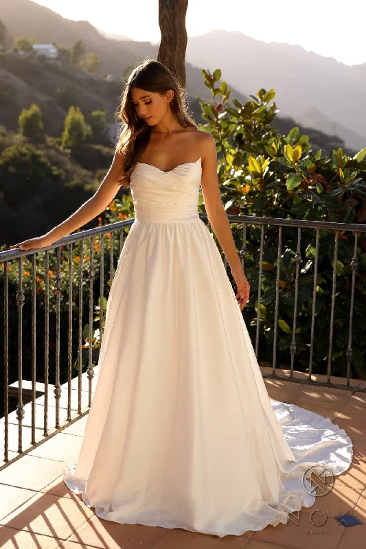 Wedding guest dresses in classic neutral colors -Strapless A-line Wedding Gown by Nox Anabel JE1002 Wedding guest dresses in classic neutral colors -Strapless A-line Wedding Gown by Nox Anabel JE1002